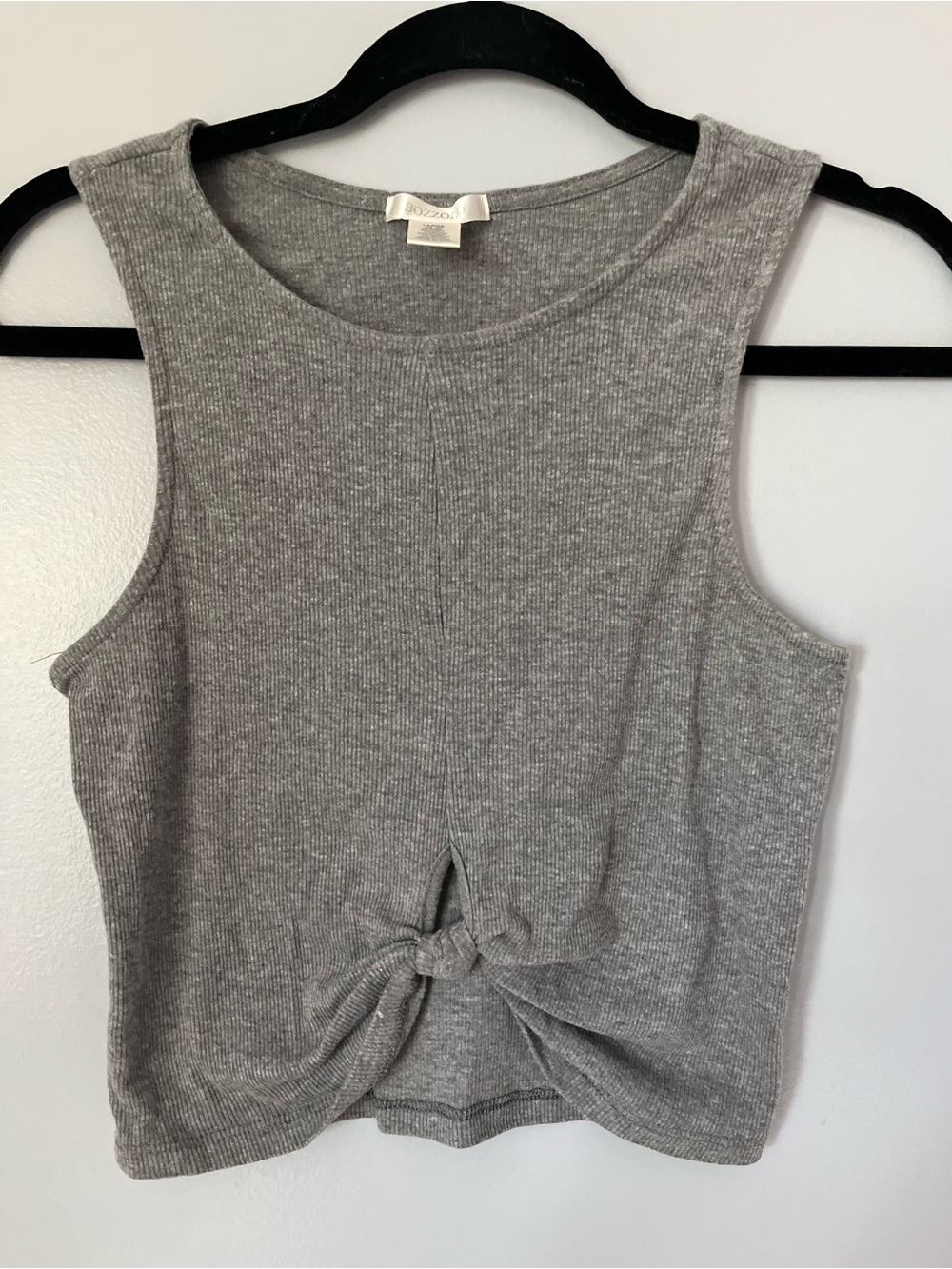 BOZZOLO Women’s Large Gray Ribbed Front Tie Crop Tank Top